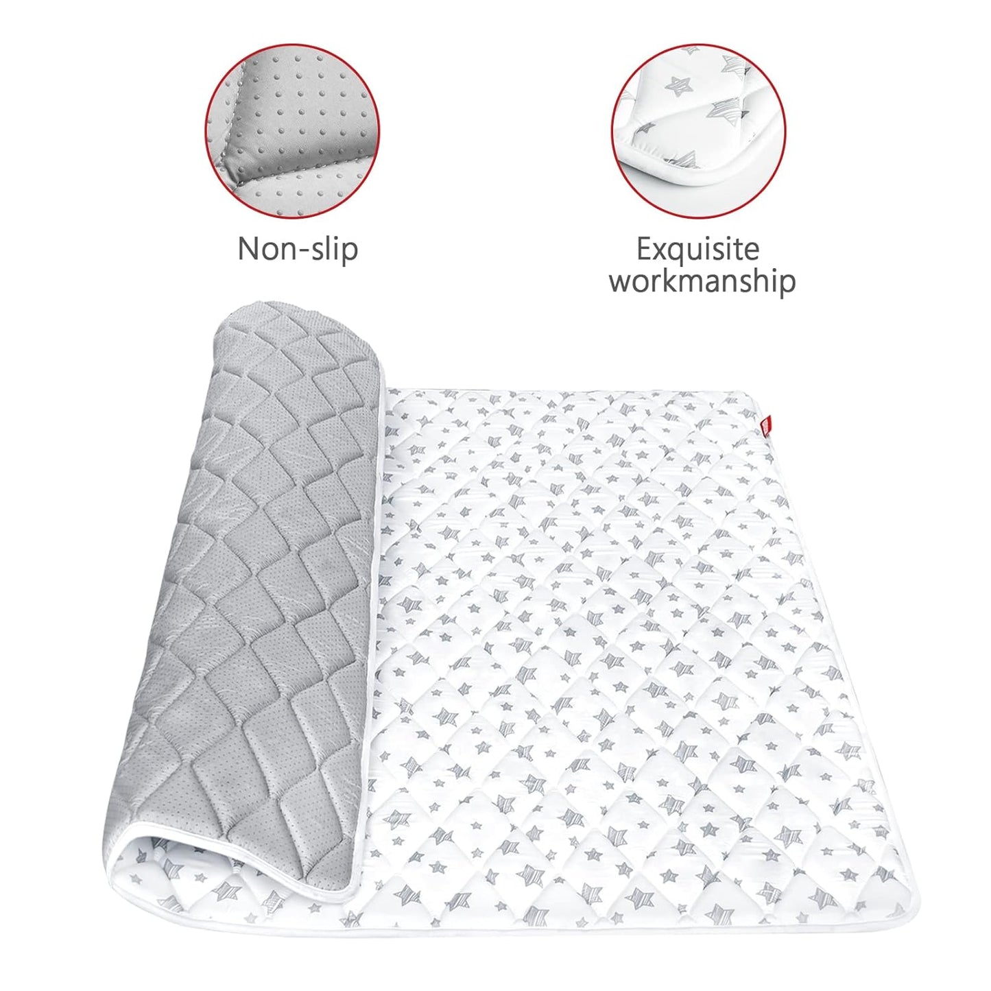 Premium Foam Baby Play Mat | Playpen Mat - Square 59" x 59", Thicker and Non-Toxic Crawling Mat for Infant & Toddler, White Stars