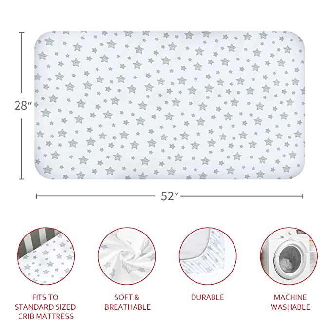 Crib sheets, Fit for Standard Size Crib, 4 Packs, Microfiber, Grey