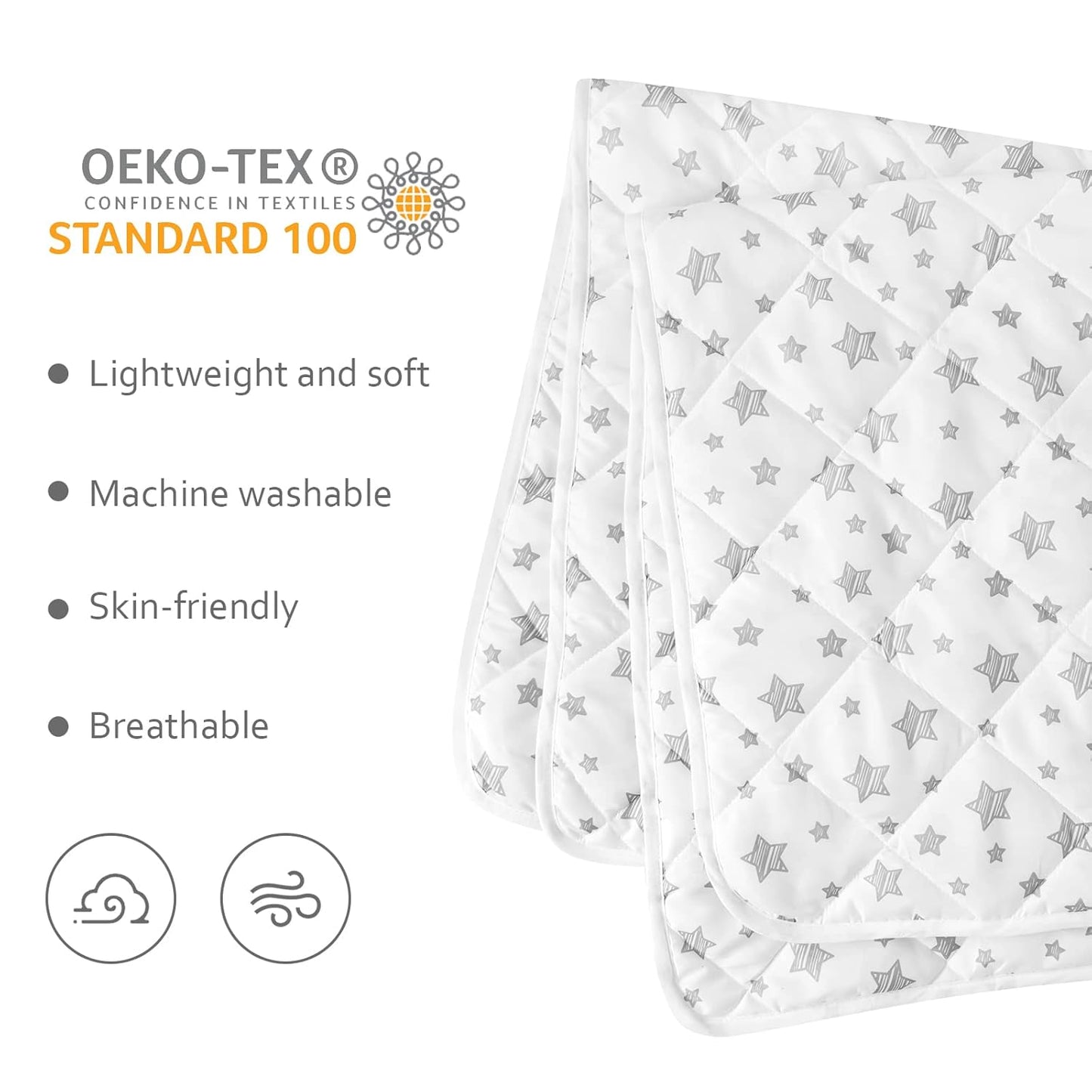 Baby Blanket, Toddler Comforter Quilted with White Star Print, Microfiber, 39''x47''