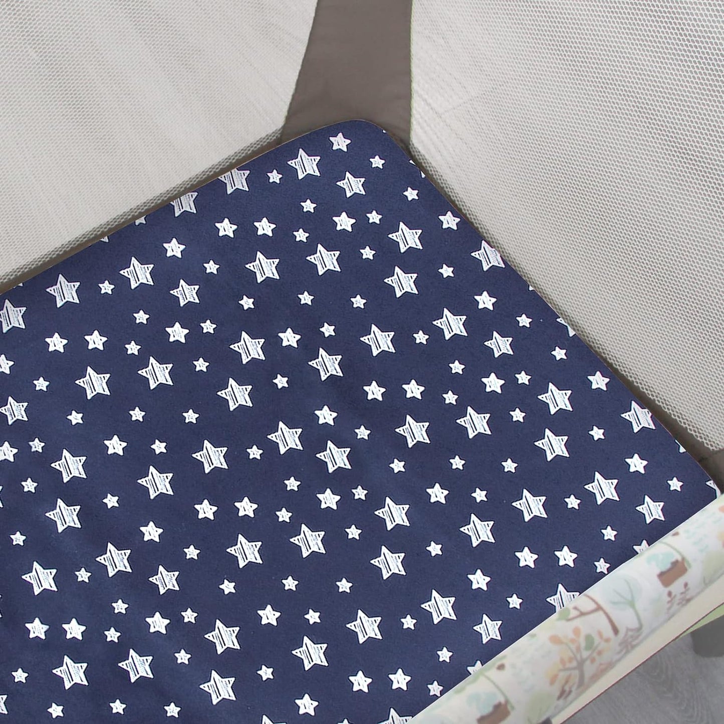 Pack n Play Sheet | Mini Crib Sheet - 2 Pack, Ultra-Soft Microfiber, Fits Graco Pack and Play, Navy Stars & Grey Stars