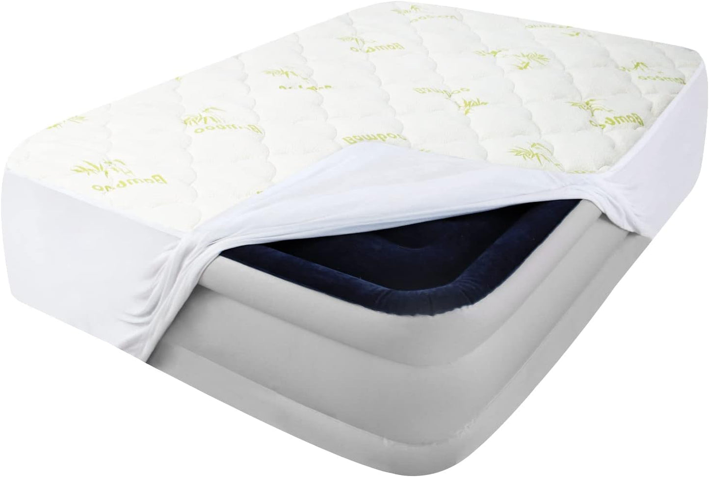 Air Mattress Pad Cover/ Protector- Thick Quilted, Noiseless, 15''-23'' Deep Pocket, Bamboo