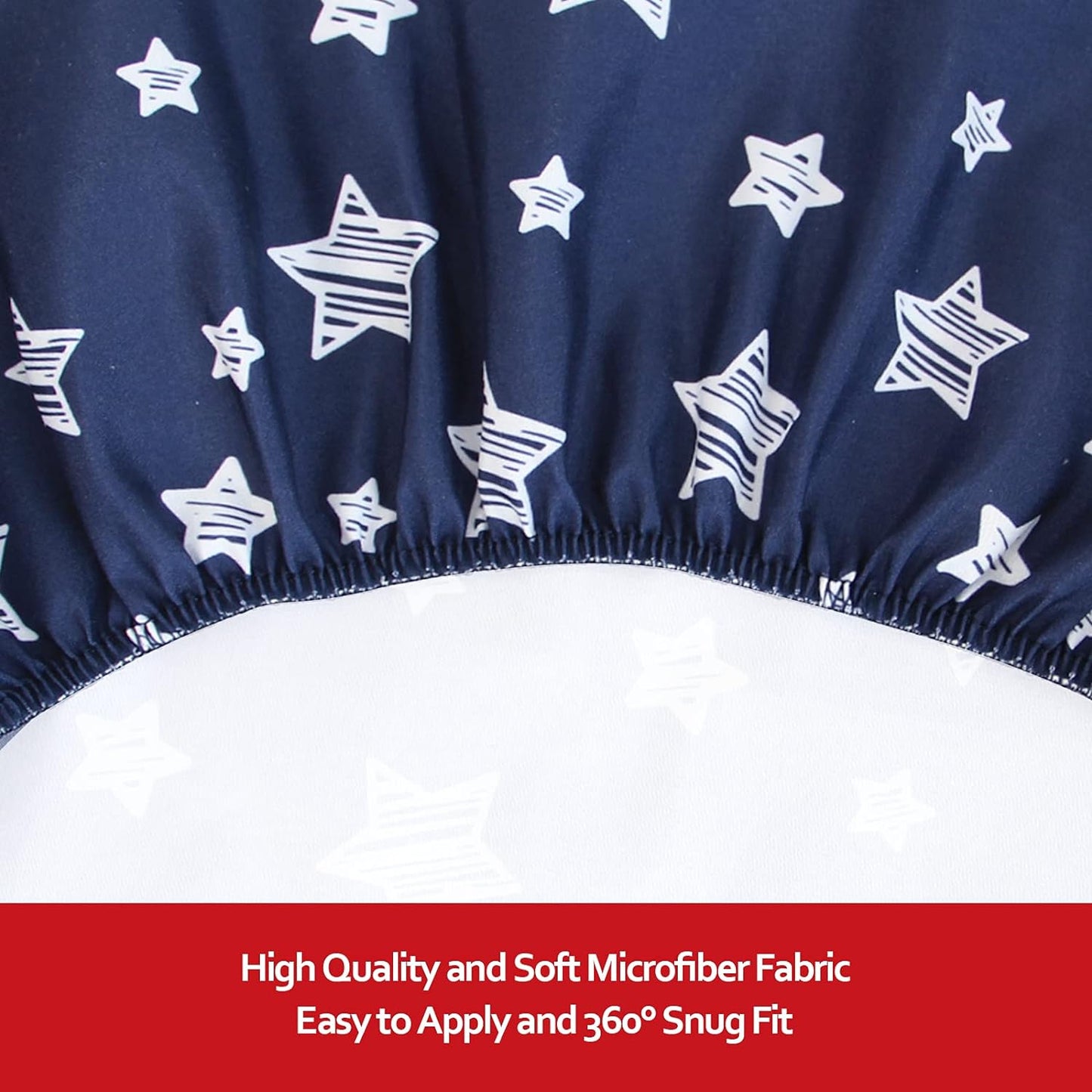Pack n Play Sheet | Mini Crib Sheet - 2 Pack, Ultra-Soft Microfiber, Fits Graco Pack and Play, Navy Stars & Grey Stars
