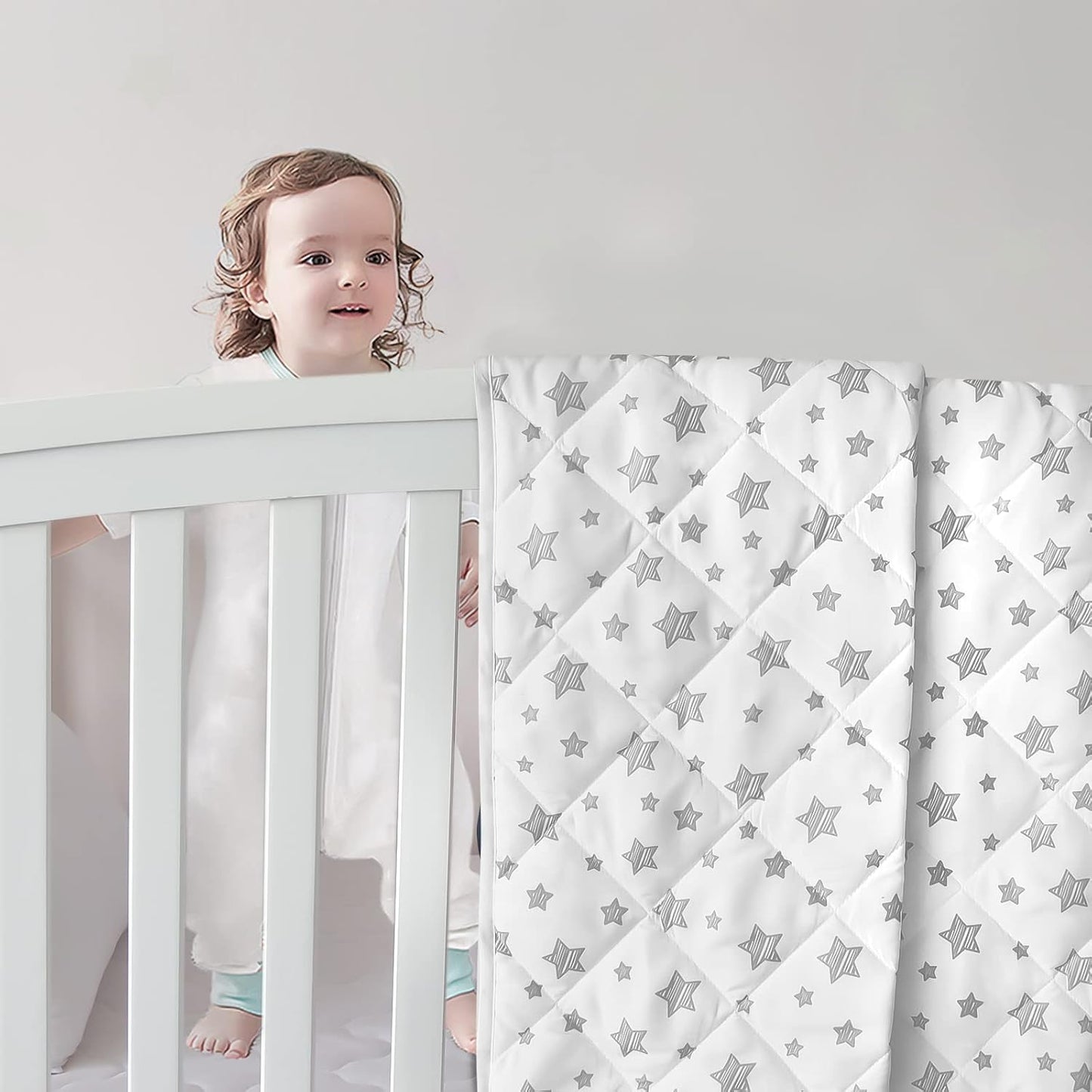 Baby Blanket, Toddler Comforter Quilted with White Star Print, Microfiber, 39''x47''