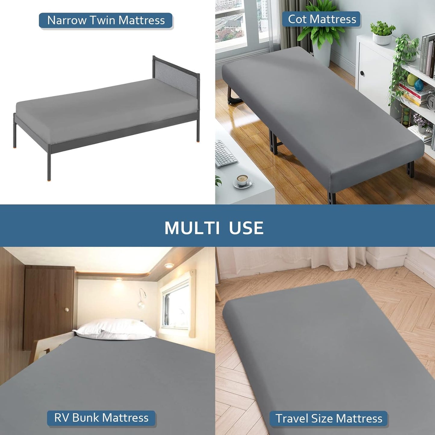 Cot Sheets, Ultra Soft and Breathable, Snug Fit for Narrow Twin Mattress/Camp Bunk Beds/RVs Bunk/Guest Beds/Army Cots/Trifold Mattress ,Grey, 31" x 75"