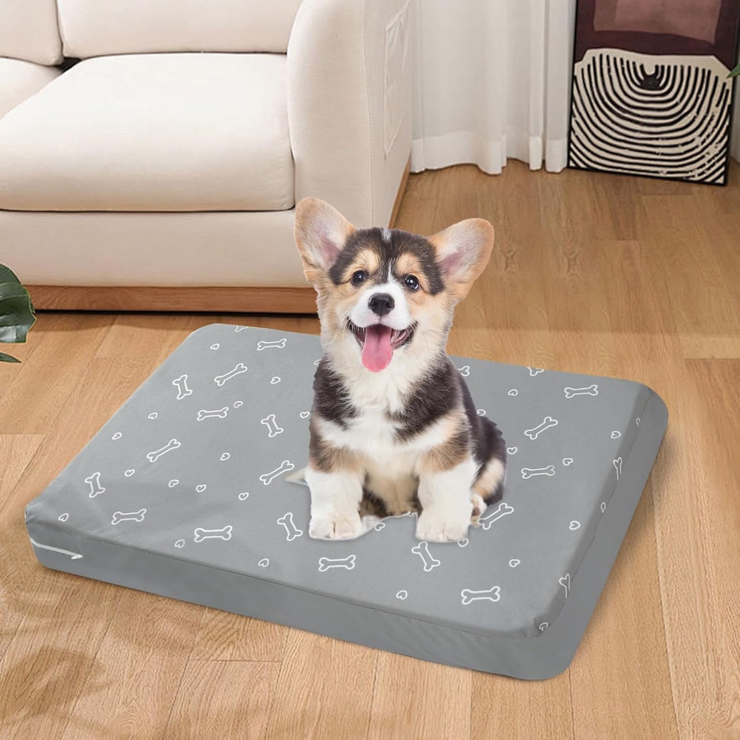Dog Bed Cover with Zipper,  Replacement Washable, Pet Bed Cover with Anti-Slip Bottom, Bone