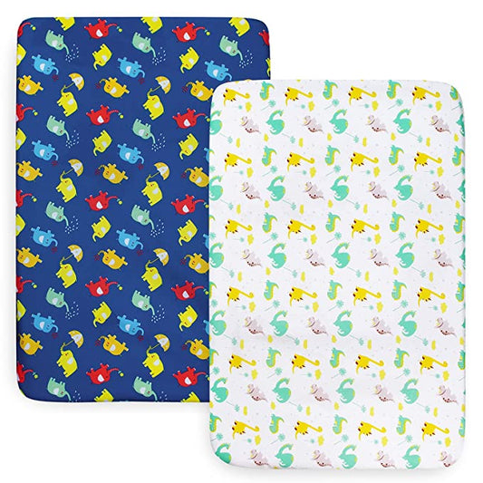 Pack and Play Sheets, Compatible with Graco Pack n Play/Mini Crib, 2 Packs, Microfiber, Elephant&Dinosaur
