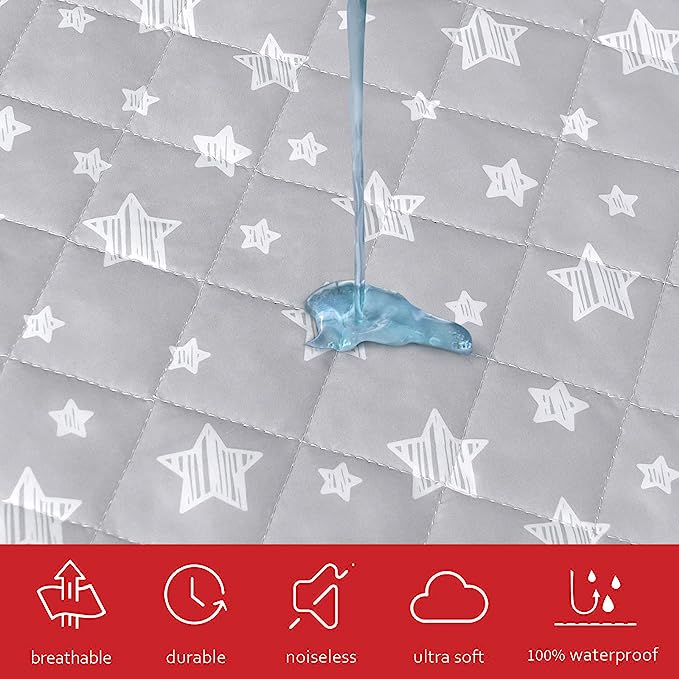 Crib Mattress Pad Protector, Waterproof, 52'' x 28'', Microfiber, Grey Star