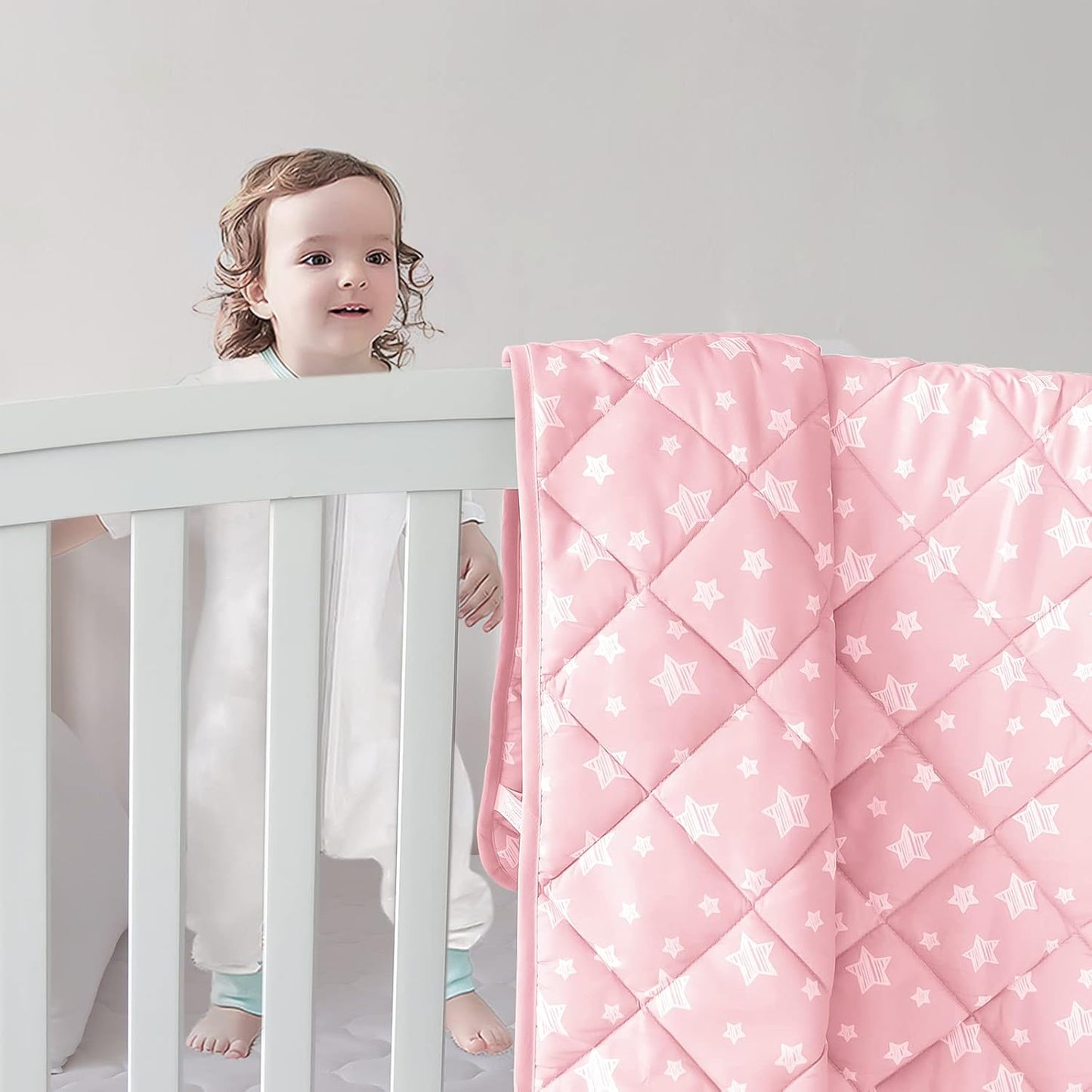 Baby Blanket, Toddler Comforter Quilted with Pink Star Print, Microfiber, 39''x47''