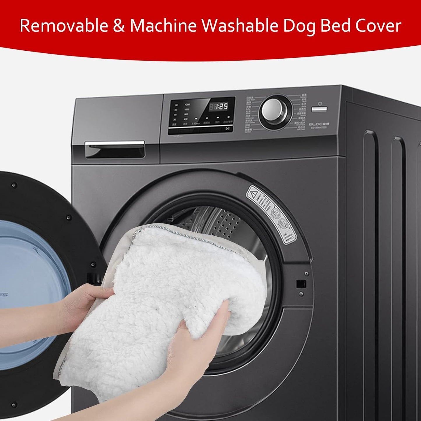 Dog Bed Cover with Zipper, Replacement Washable, Pet Bed Cover with Anti-Slip Bottom, White