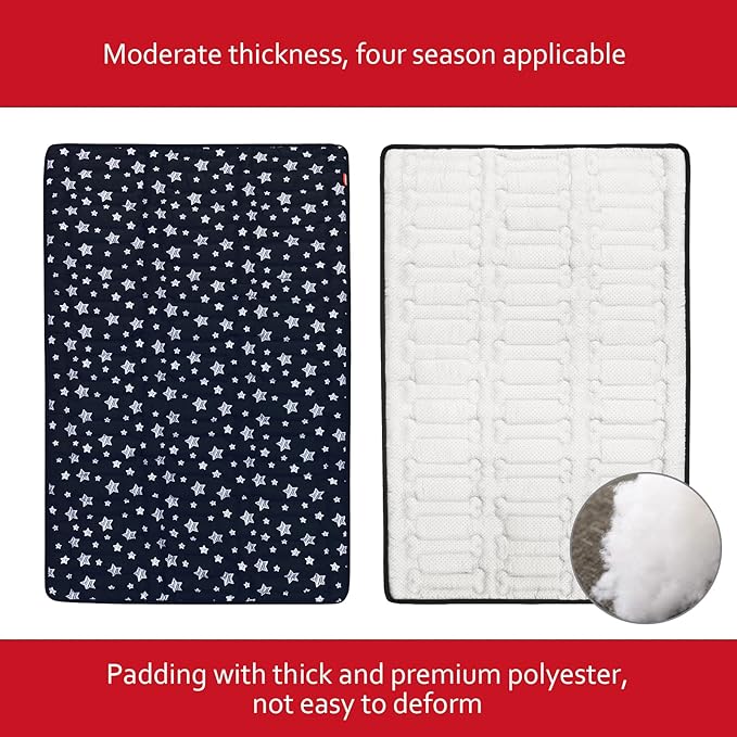 Dog Crate Mat- Soft ,Star Prints, Anti-Slip Bottom, Machine Washable,Black Star