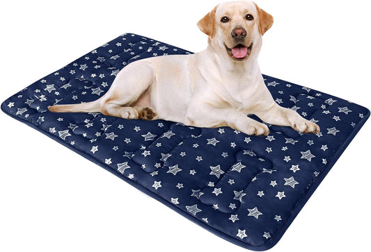 Dog Crate Mat- Soft ,Star Prints, Anti-Slip Bottom, Machine Washable,Navy Star-Moonsea Bedding
