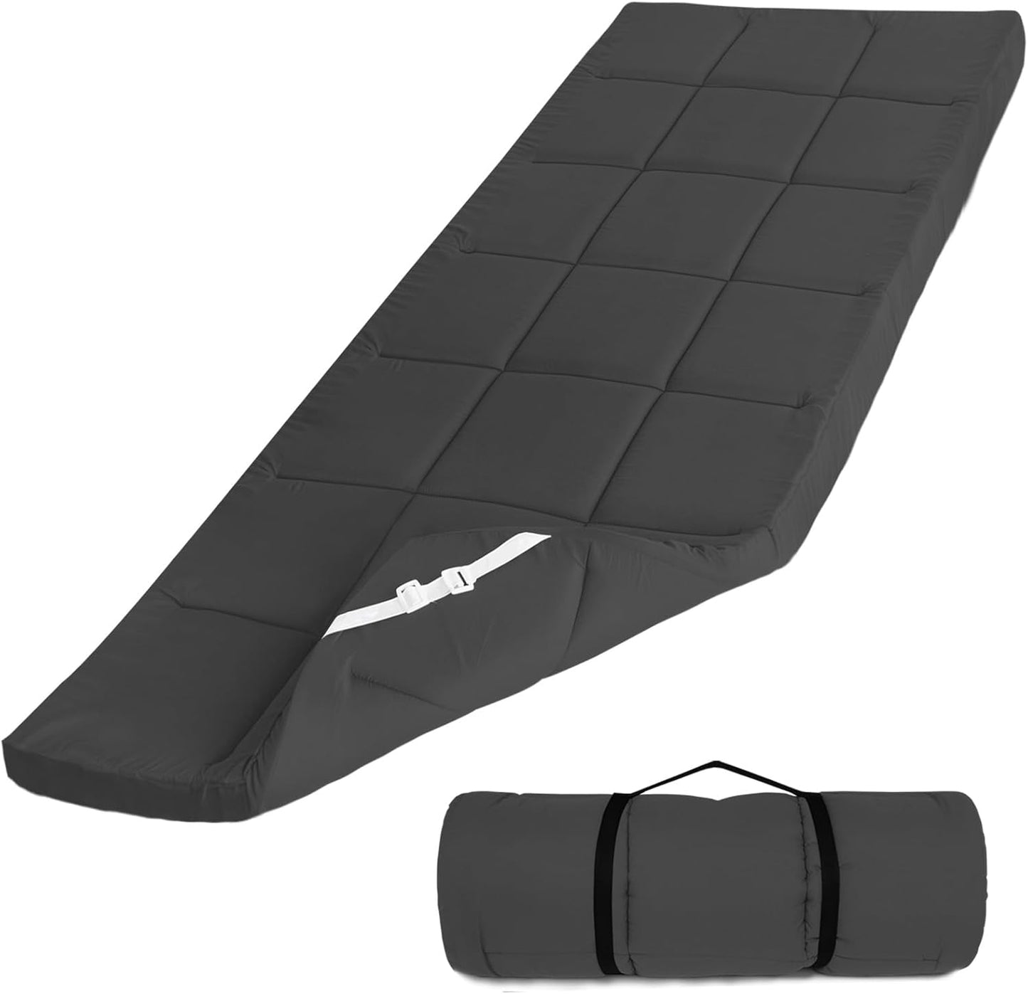 Camping Cot Mattress Pad, 75" x 30" Quilted Cot Topper with Corner Straps, Soft Roll-Up Sleeping Mat for RV Bunk, Guest Bed & Floor