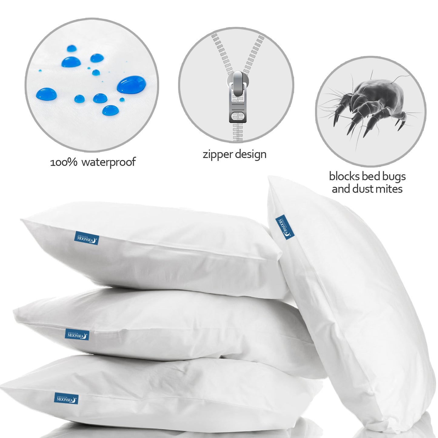 Waterproof Pillow Protector- 4 Pack White, Zippered, Durable