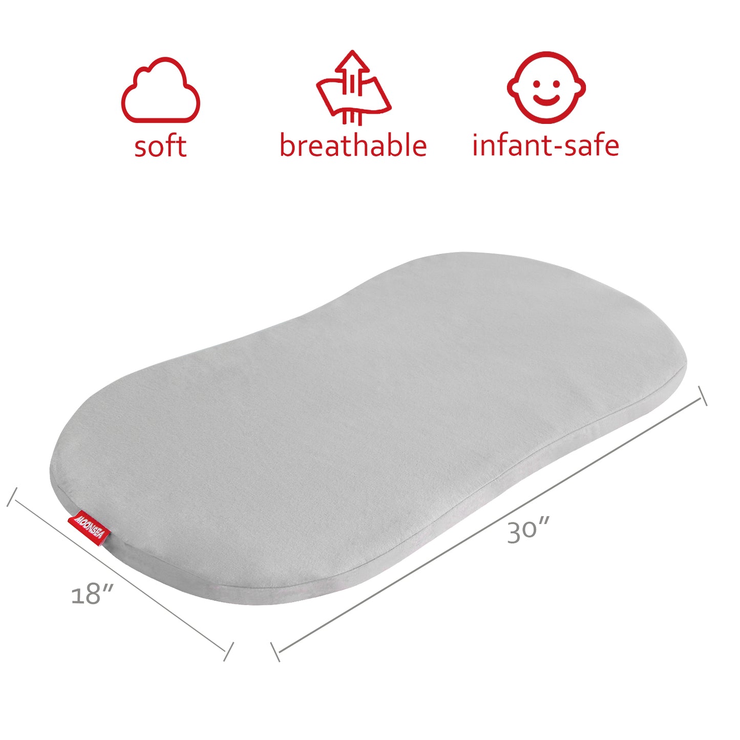Bassinet Sheet- 100% Cotton Flannel, Soft, Breathable, 30" x 18", Grey