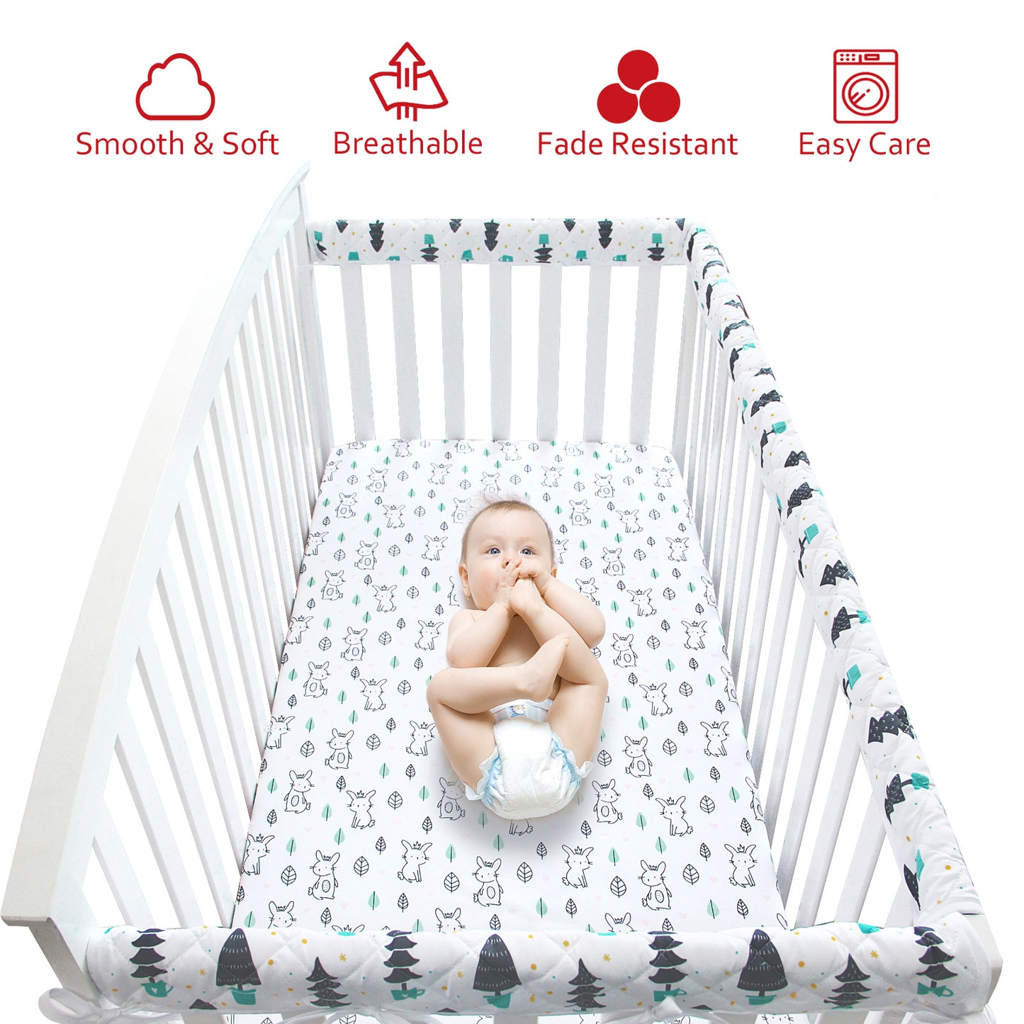 Crib Sheets - Fit For Standard Crib, Microfiber, Rabbit