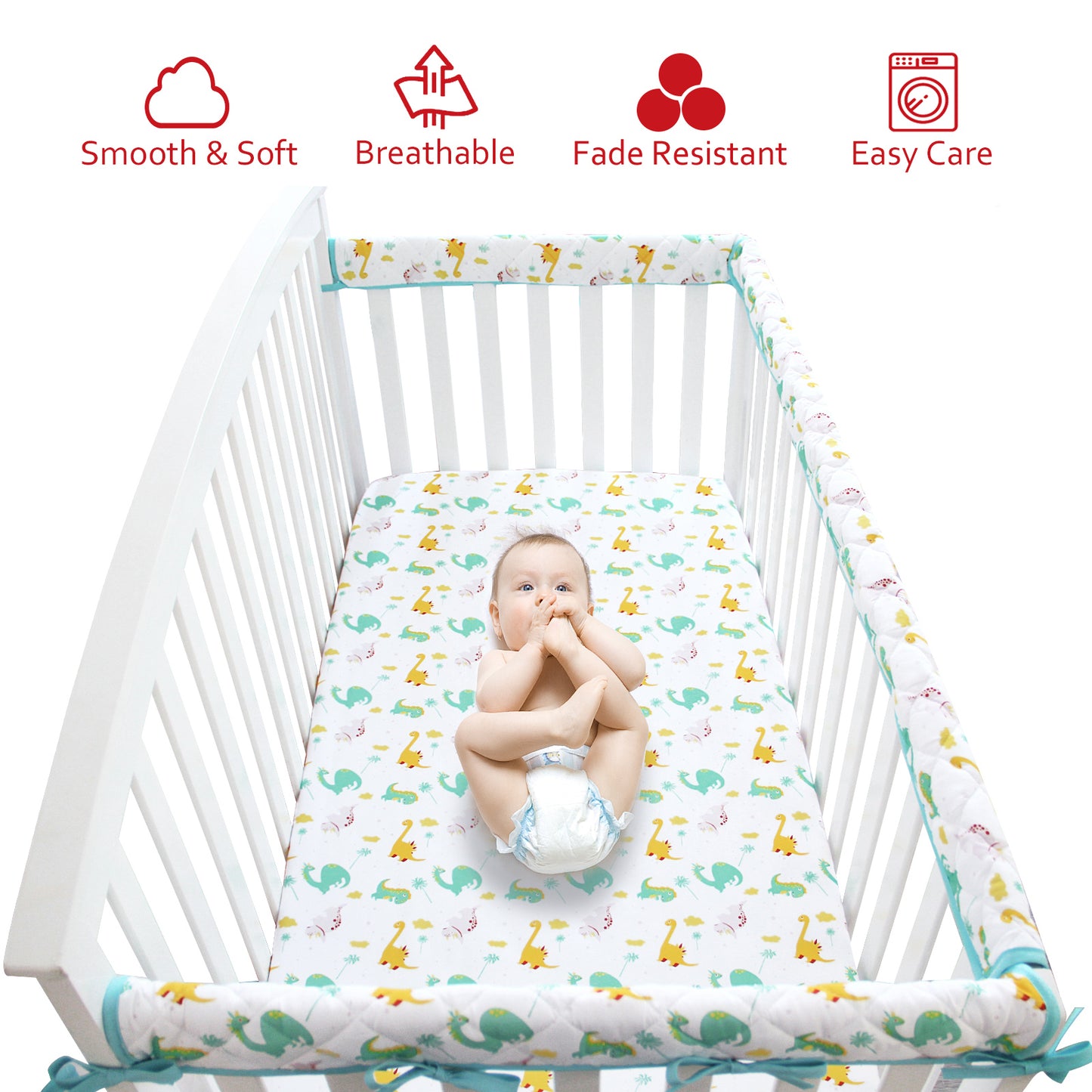 Crib Sheets - Fit For Standard Crib, Microfiber, Dinosaur