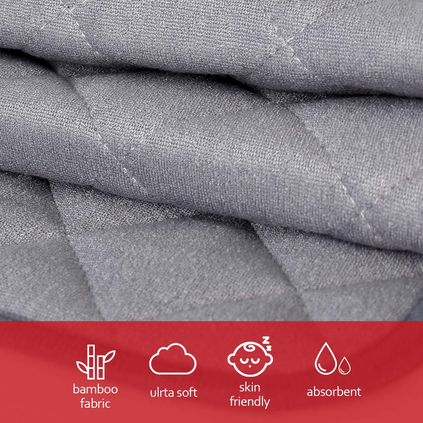 Changing Pad Liners- 3 Pack Grey, Bamboo Terry, Non-Slip Back, Waterproof, Reusable