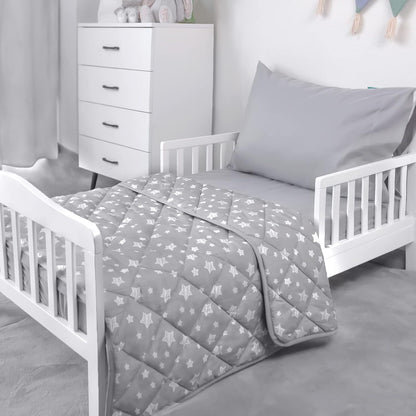 Baby Blanket, Toddler Comforter Quilted with Grey Star Print, Microfiber, 39''x47''