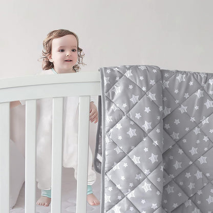 Baby Blanket, Toddler Comforter Quilted with Grey Star Print, Microfiber, 39''x47''