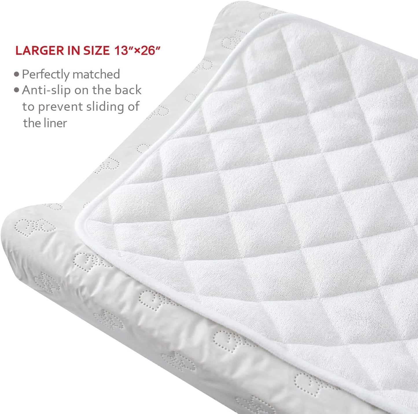 Changing Pad Liners- 3 Pack, Bamboo Terry, Non-Slip Back, Waterproof, White
