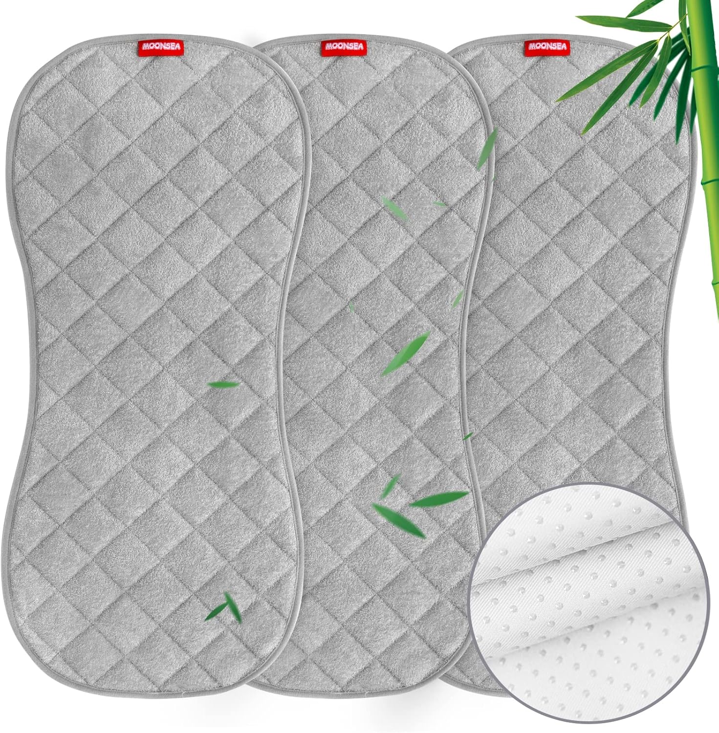 Changing Pad Liners- 3 Pack, Bamboo Terry, Non-Slip Back, Waterproof-Moonsea Bedding