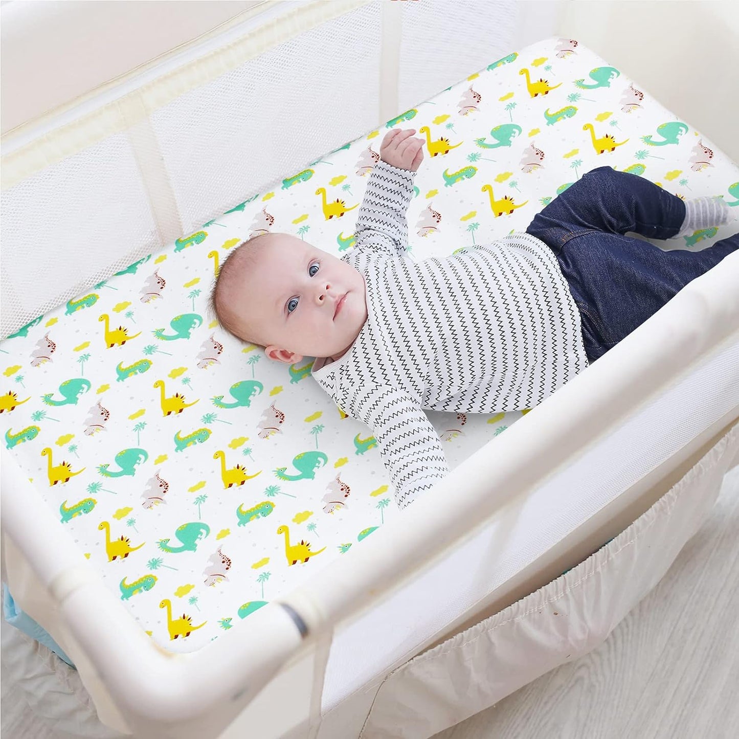 Pack n Play Sheet | Mini Crib Sheet - 2 Pack, Ultra-Soft Microfiber, Fits Graco Pack and Play, Elephant & Dinosaur