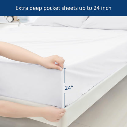 Air Mattress Sheet Set - 3 Pieces Extra Deep Pocket Sheet Set - Sheets with Pockets on Side - Easily Fits Extra Deep Pillow Top Air Mattress,White