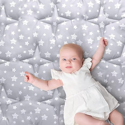 Baby Play Mat-79''x71'', Cushioned Baby Playpen Mat,Grey Stars-Moonsea Online Store