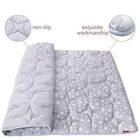 Baby Play Mat | Playpen Mat - 79" x 71", Large Padded Tummy Time Activity Mat for Infant & Toddler, Grey Star