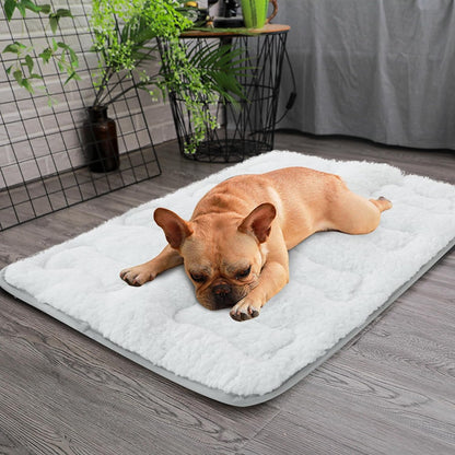 Dog Crate Mat- Soft ,Soft Plush Dog Bed Pad Machine Washable Crate Pad, Anti-Slip Bottom, White
