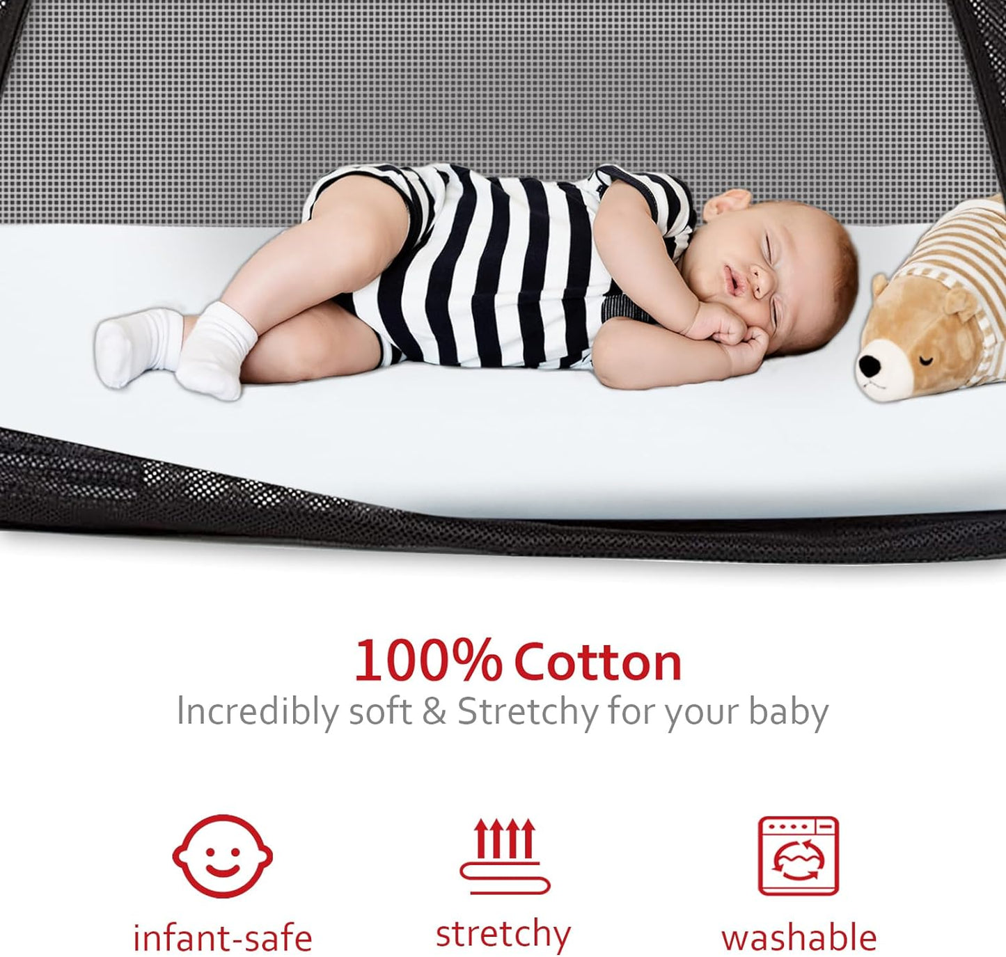 Travel Crib Sheet - 100% Organic Cotton, Fits Guava Lotus, Baby Bjorn, Dream on Me Travel Crib Light Playard, White