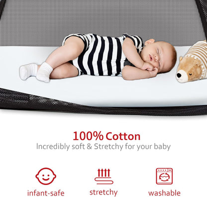 Travel Crib Sheet - 100% Organic Cotton, Fits Guava Lotus, Baby Bjorn, Dream on Me Travel Crib Light Playard, White