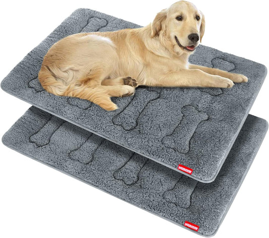Dog Crate Mat- Soft ,Soft Plush Dog Bed Pad Machine Washable Crate Pad, Anti-Slip Bottom, 2Pack, Grey-Moonsea Bedding