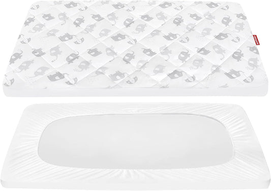 Pack n Play Sheet Quilted | Mini Crib Sheet - Pack and Play Mattress Pad Cover, Ultra-Soft Microfiber, Fits Graco Pack and Play, Elephant-Moonsea Bedding