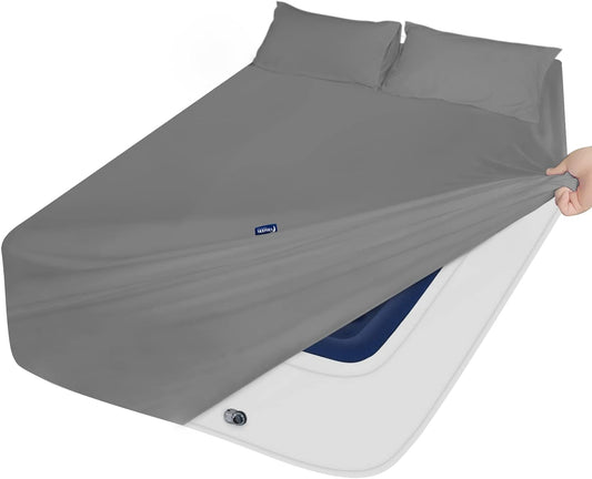 Air Mattress Sheet Set - 3 Pieces Extra Deep Pocket Sheet Set - Sheets with Pockets on Side - Easily Fits Extra Deep Pillow Top Air Mattress,Grey-Moonsea Bedding