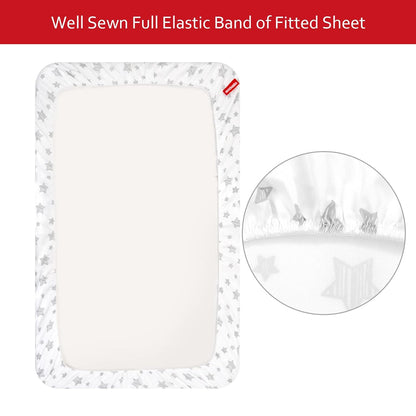 Pack n Play Sheet | Mini Crib Sheet - Ultra-Soft Microfiber, Fits Graco Pack and Play, White Star