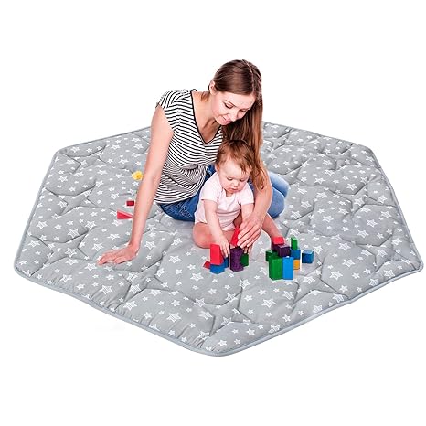 Baby Play Mat | Hexagon Playpen Mat - Compatible with Bend River Baby Playpen, Grey Star