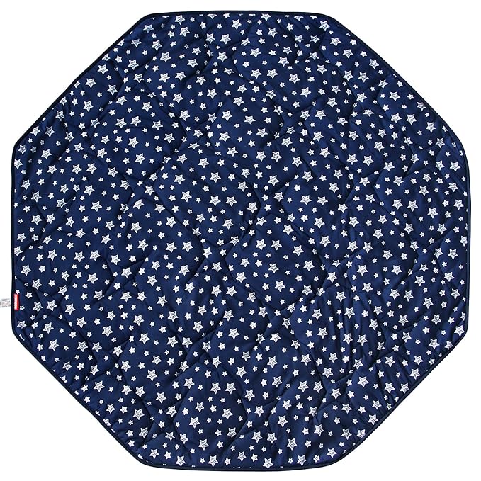 Baby Play Mat | Octagon Playpen Mat -  61" x 61", Padded and Non Slip Activity Mat for Infant & Toddler, Navy Star - Moonsea Bedding