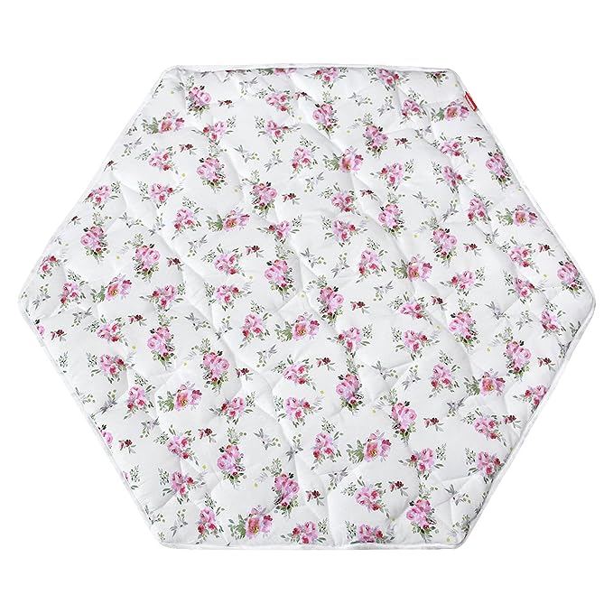Baby Play Mat | Hexagon Playpen Mat - 52'' x 45'', Padded and Non Slip Activity Mat for Infant & Toddler, Floral - Moonsea Bedding