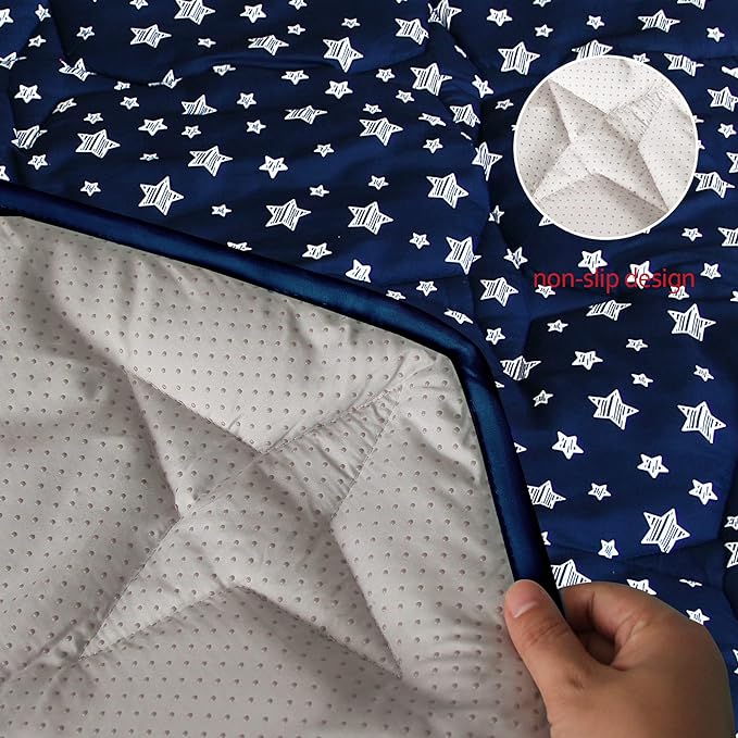Baby Play Mat | Octagon Playpen Mat - 61" x 61", Padded and Non-Slip Activity Mat for Infant & Toddler, Navy Star