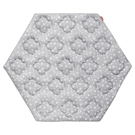 Baby Play Mat | Hexagon Playpen Mat - Compatible with Evenflo Versatile Play Space, Qulited with Four Leaf Clover, Grey Star - Moonsea Bedding