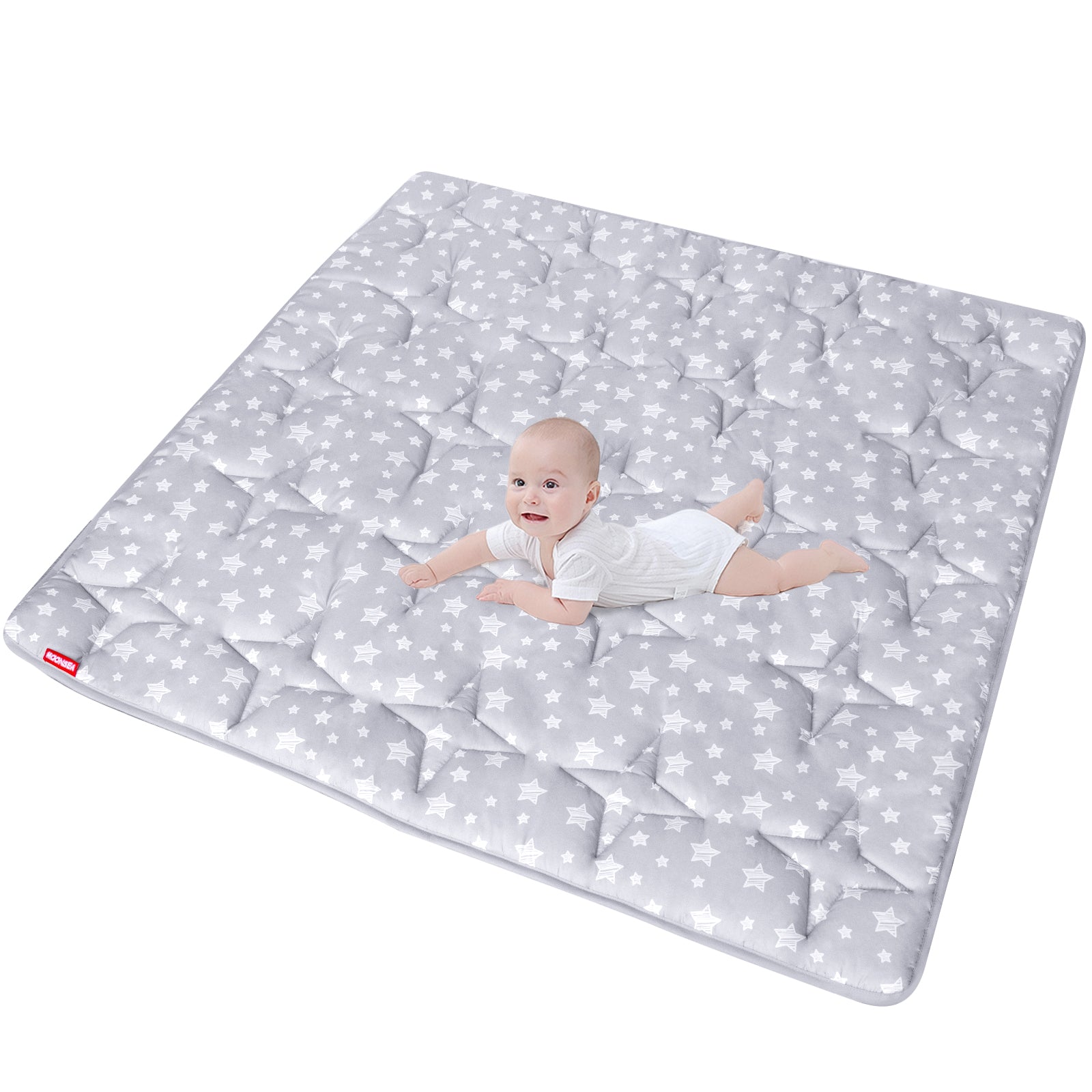 Baby Play Mat | Playpen Mat - 59" x 59", Large Padded Tummy Time Activity Mat for Infant & Toddler, Grey Star - Moonsea Online Store