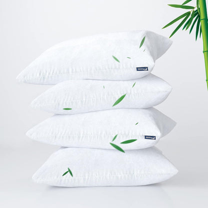 Waterproof Pillow Protectors with Zipper, 4 Pack, Viscose Made from Bamboo Terry, Soft Noiseless & Breathable