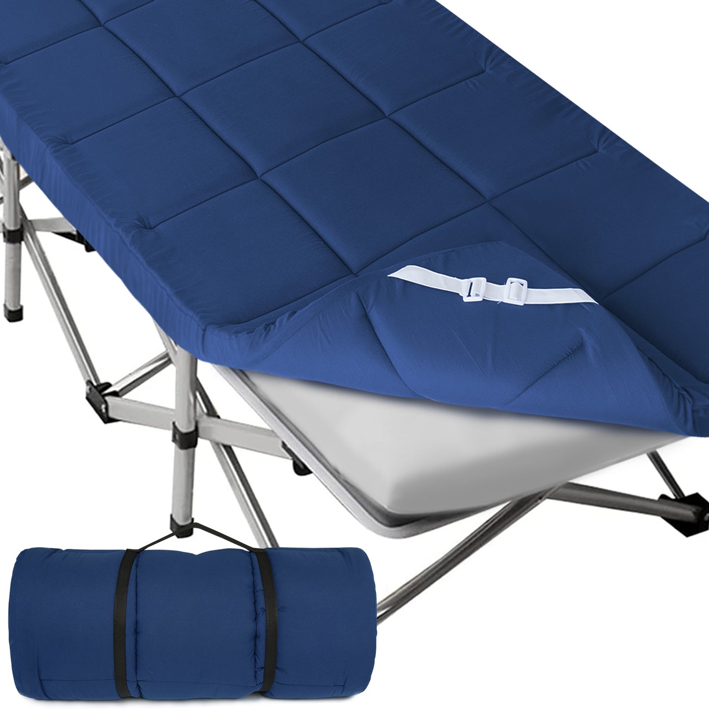 Camping Cot Mattress Pad, 75" x 30" Quilted Cot Topper with Corner Straps, Soft Roll-Up Sleeping Mat for RV Bunk, Guest Bed & Floor