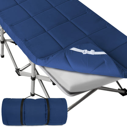 Camping Cot Mattress Pad, 75" x 30" Quilted Cot Topper with Corner Straps, Soft Roll-Up Sleeping Mat for RV Bunk, Guest Bed & Floor