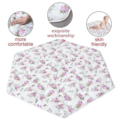 Baby Play Mat | Hexagon Playpen Mat - 52" x 45", Padded and Non-Slip Activity Mat for Infant & Toddler, Floral