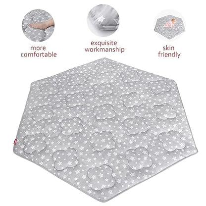 Baby Play Mat | Hexagon Playpen Mat - 33 Inch Each Side, Compatible with Evenflo Versatile Play Space, Qulited with Four Leaf Clover, Grey Star