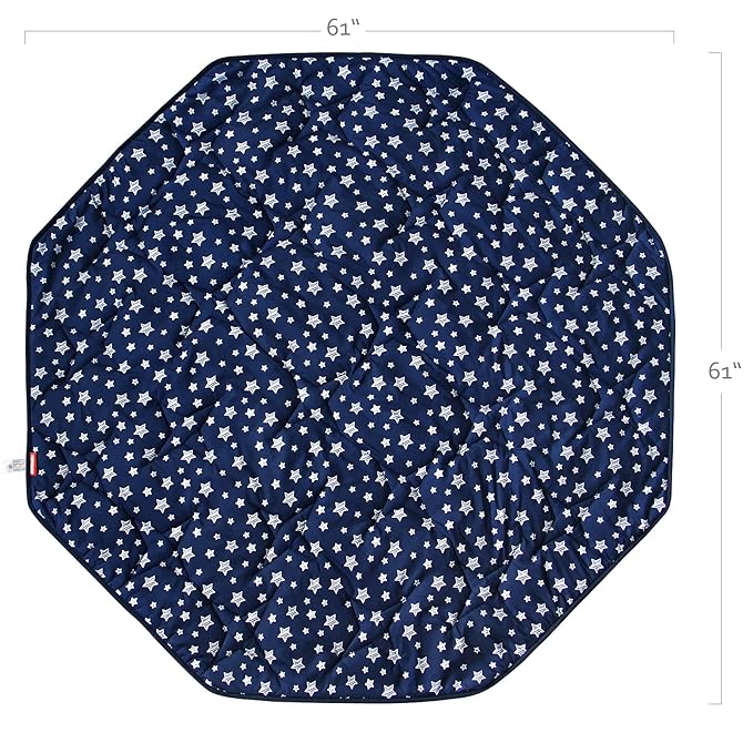Baby Play Mat | Octagon Playpen Mat - 61" x 61", Padded and Non-Slip Activity Mat for Infant & Toddler, Navy Star