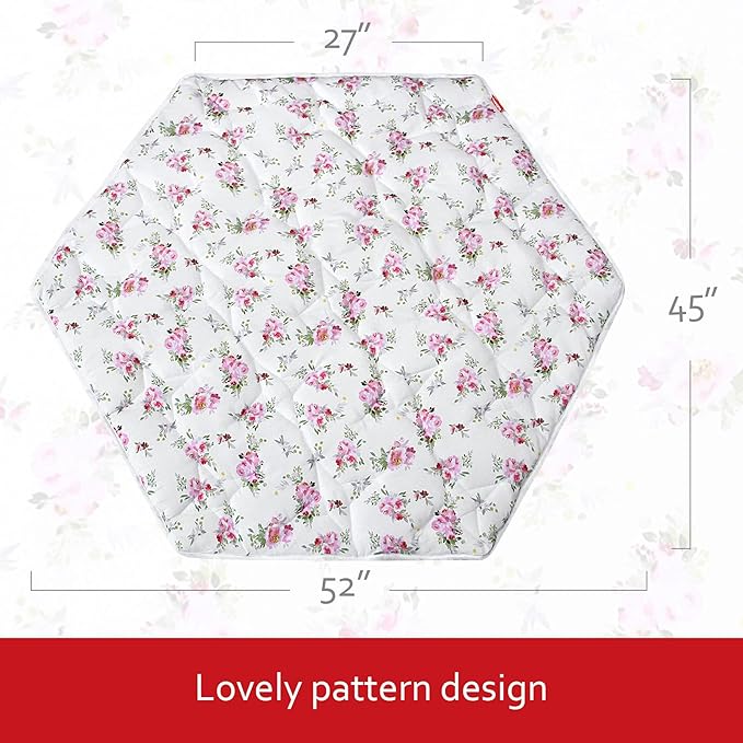 Baby Play Mat | Hexagon Playpen Mat - 52" x 45", Padded and Non-Slip Activity Mat for Infant & Toddler, Floral