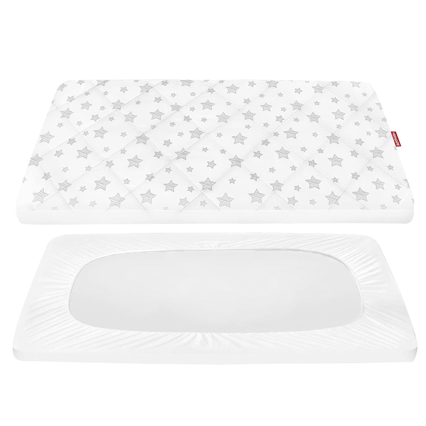 Pack n Play Sheet Quilted | Mini Crib Sheet - Pack and Play Mattress Pad Cover, Ultra-Soft Microfiber, Fits Graco Pack and Play, White Star-Moonsea Bedding